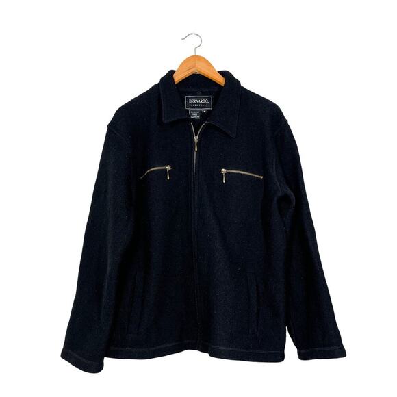 Bernardo Essential 100% Wool‎ Knit  Full Zip Black Cardigan Sweater Jacket Sz M - Picture 1 of 10
